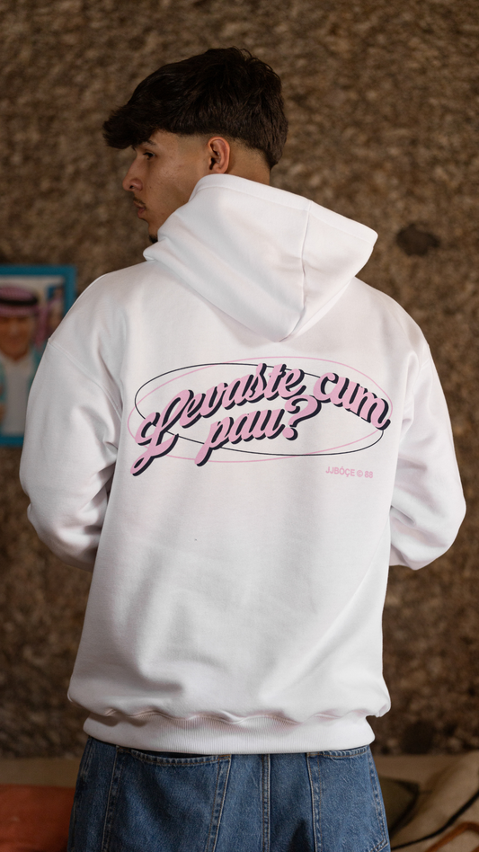Hoodie Branco LEVASTE CUM PAU? - JJBóçe